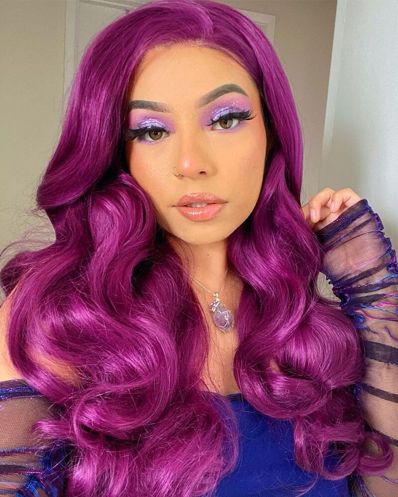 Purple Wavy Synthetic Lace Front Wig WW033