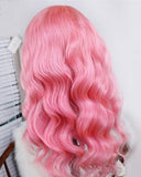 Pink Wavy Virgin Human Hair Wig HT014