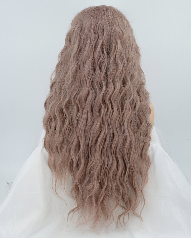Dusty Rose Gold Curly Synthetic Lace Front Wig WT116