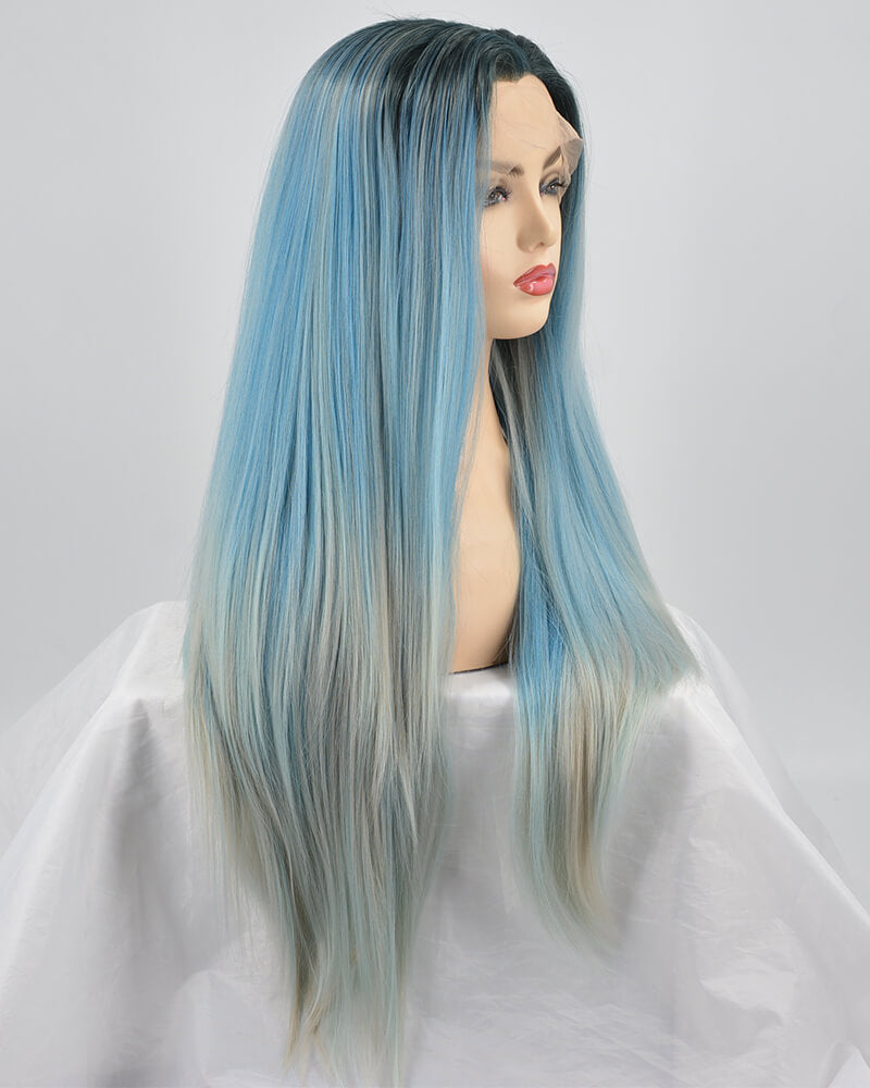 Long Mixed Blue Synthetic Lace Front Wig WW158
