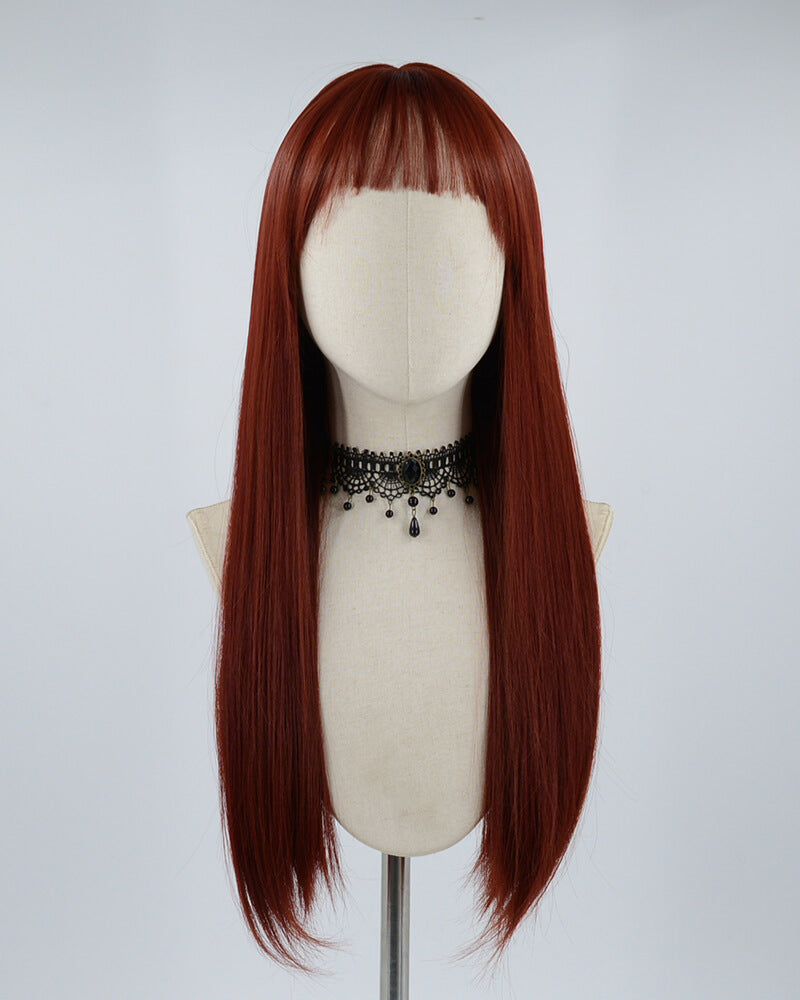 Long Wine Red Straight Synthetic Wig HW215