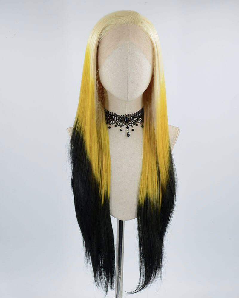 Blonde Yellow Ombre Black Synthetic Lace Front Wig WW407