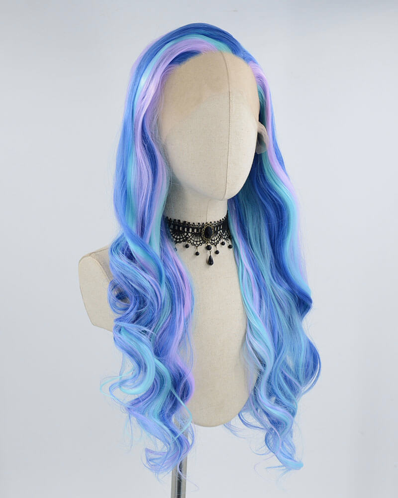 Mixed Blue Purple Wavy Synthetic Lace Front Wig WW405