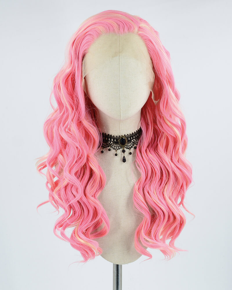 Pink Mixed Blonde Synthetic Lace Front Wig WW317