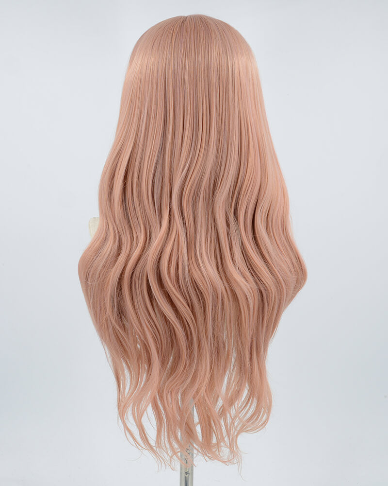 Peach Pink Long Synthetic Lace Front Wigs WT011