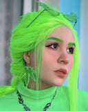 Neon Green Straight Synthetic Lace Front Wig WW071