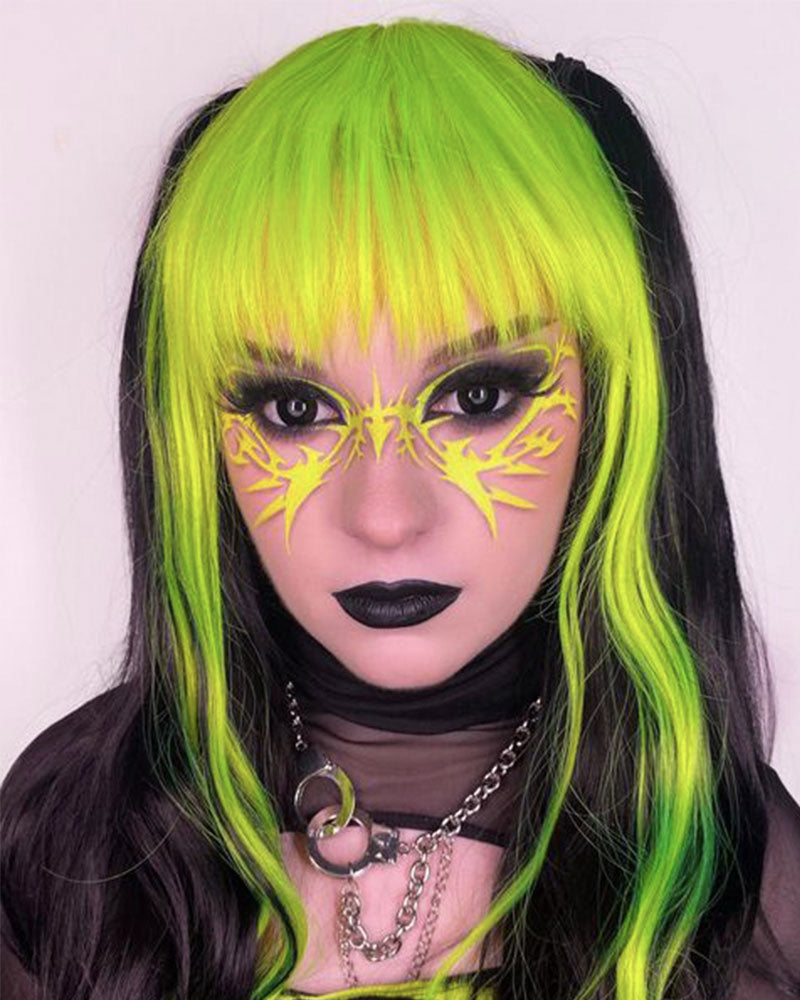 Neon Green Black Synthetic Wig HW127