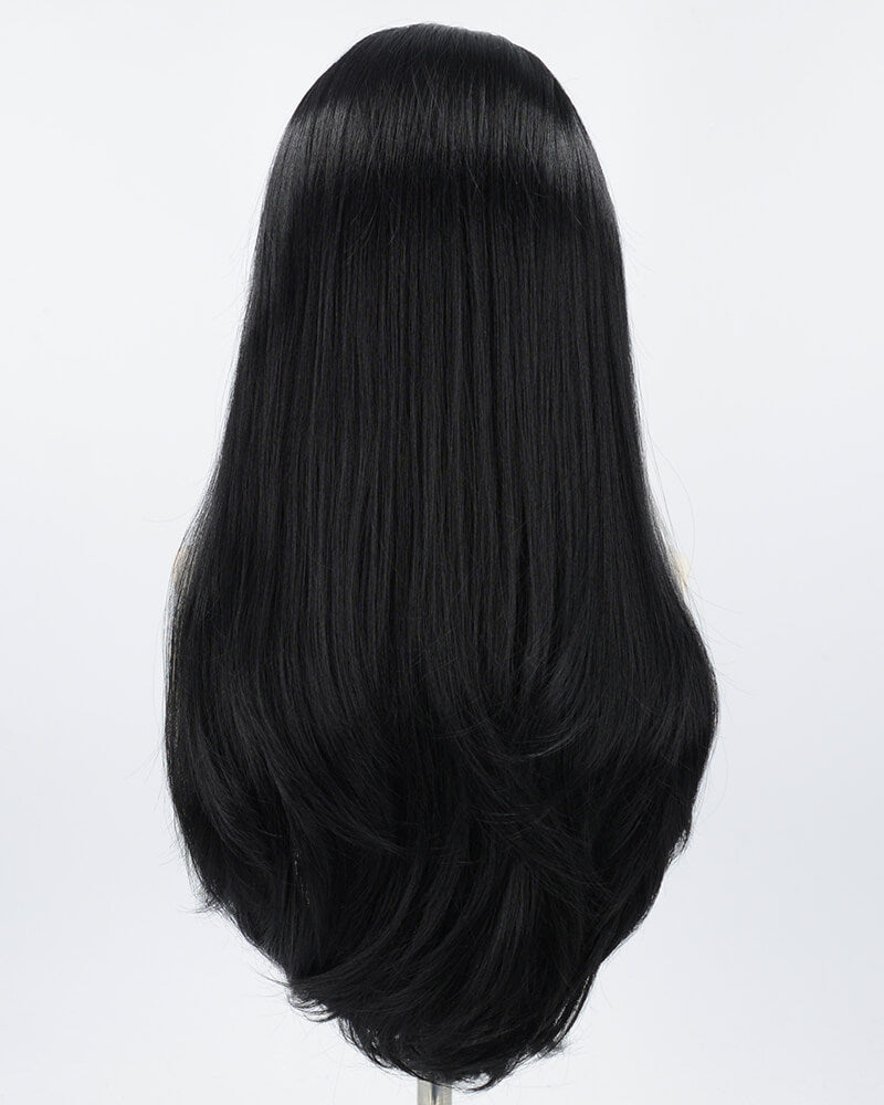 24 Inch Platinum Streaked Black Synthetic Lace Front Wig WW285