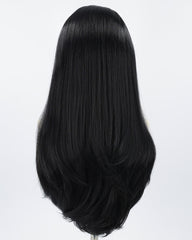 24 Inch Platinum Streaked Black Synthetic Lace Front Wig WW285