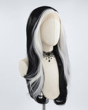 White Grey Streaked Black Synthetic Lace Front Wig WW492