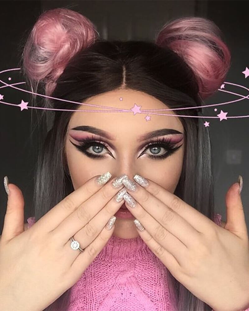 Ombre pink Synthetic Lace Front Wig WT090