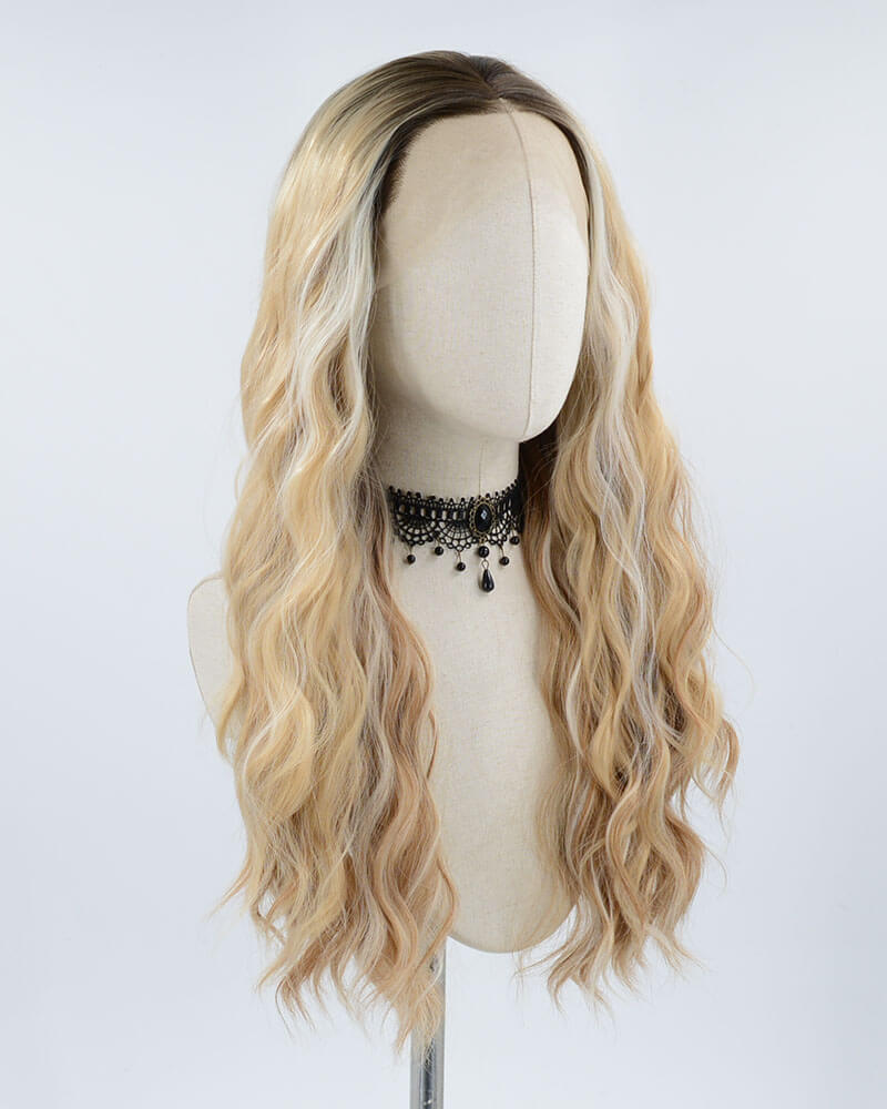 Ombre Blonde Brown Curly Synthetic Lace Front Wig WW373