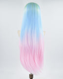 Ombre Blue Pink Synthetic Lace Front Wig WW382