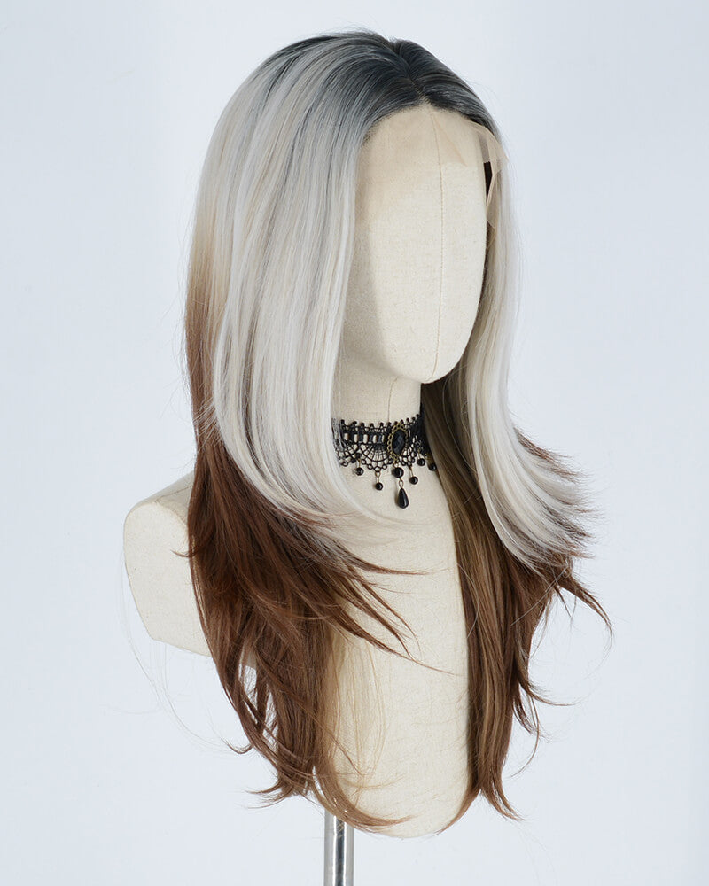 Silver Ombre Brown Synthetic Lace Front Wig WT149