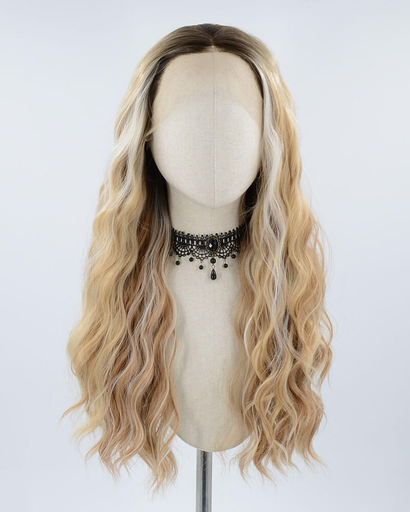 Ombre Blonde Brown Curly Synthetic Lace Front Wig WW373