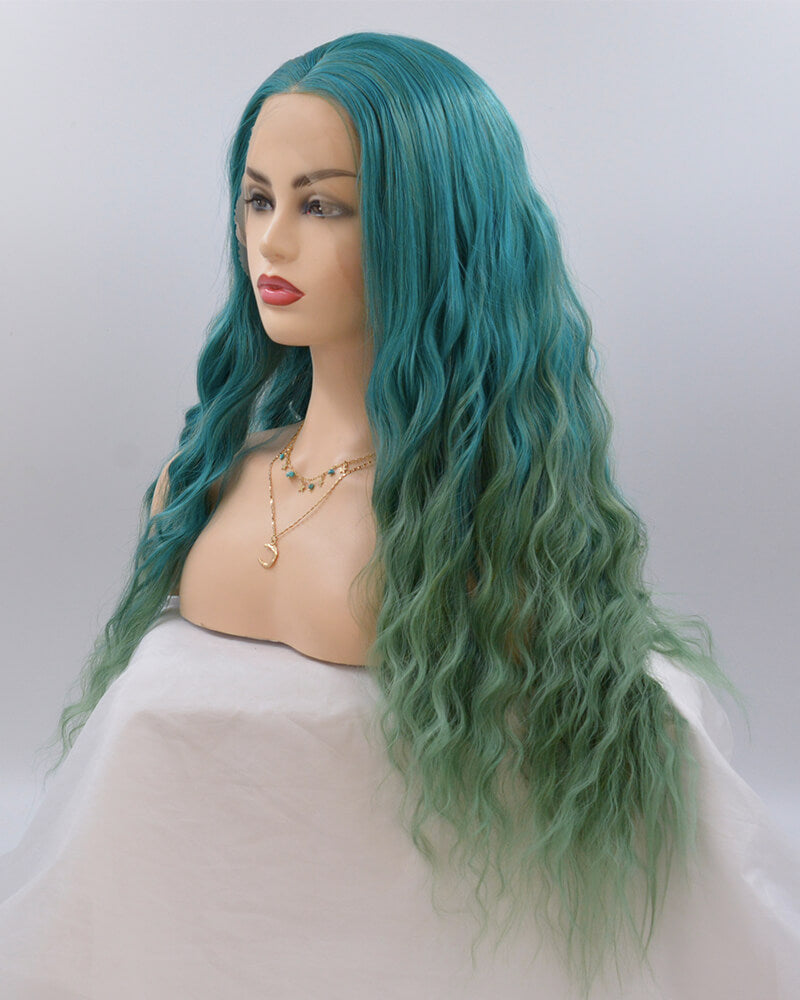 Curly Ombre Green Synthetic Lace Front Wig WT132