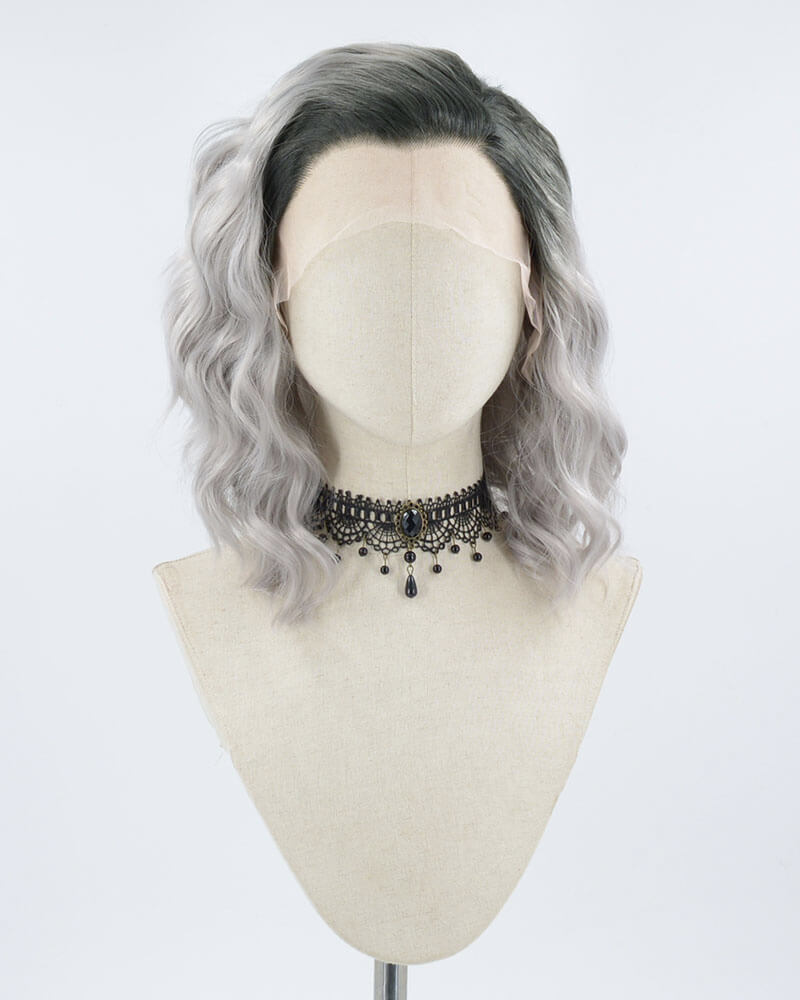 Ombre Gray Curly Synthetic Lace Front Wig WW009