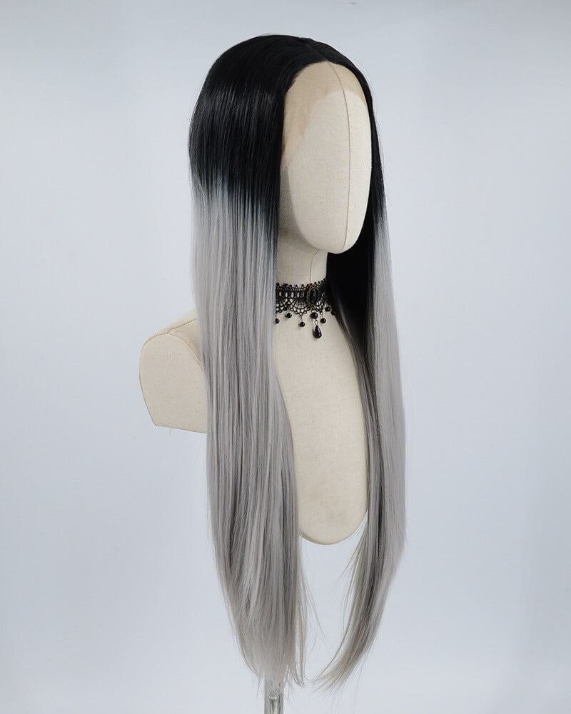 Ombre Grey Long Straight Synthetic Lace Front Wig WT022