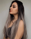 Ombre Silver Long Straight Synthetic Lace Front Wig WT022