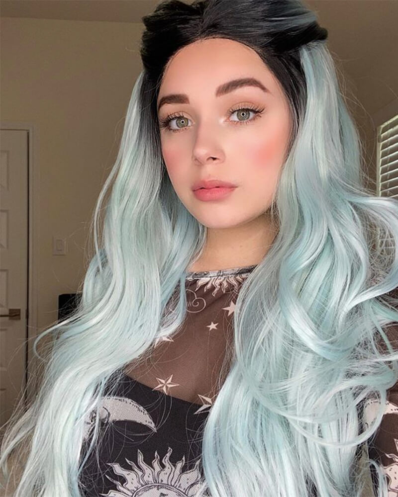 Pastel Green Long Wavy Synthetic Lace Front Wig WT021