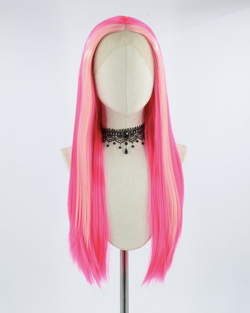 Pink Streaked Synthetic lace Front Wig WW342