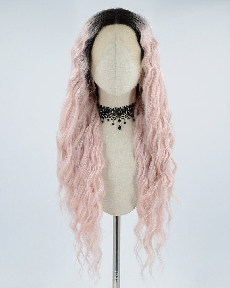 Ombre Pink Curly Synthetic Lace Front Wig WT115