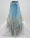 Long Mixed Blue Synthetic Lace Front Wig WW158