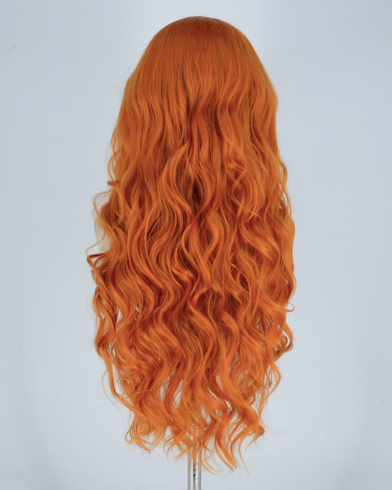 613 Blonde Streaked Orange Wavy Synthetic Lace Front Wig WW307