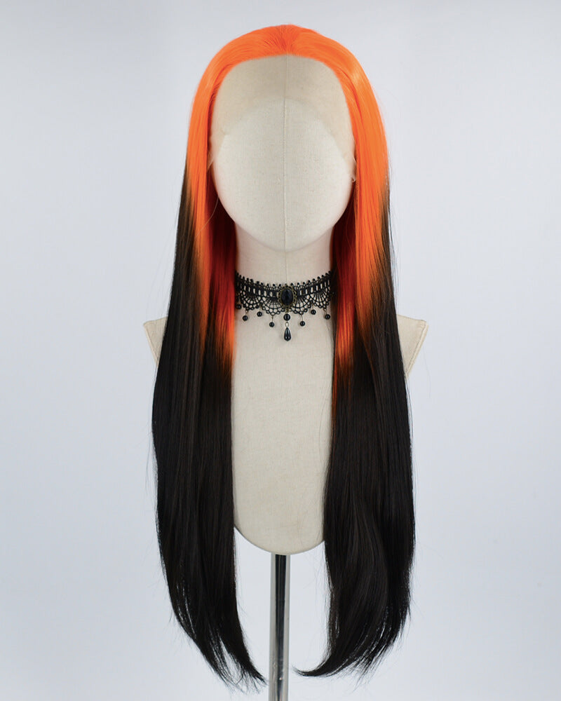Long Orange Ombre Black Synthetic Lace Front Wig WW446