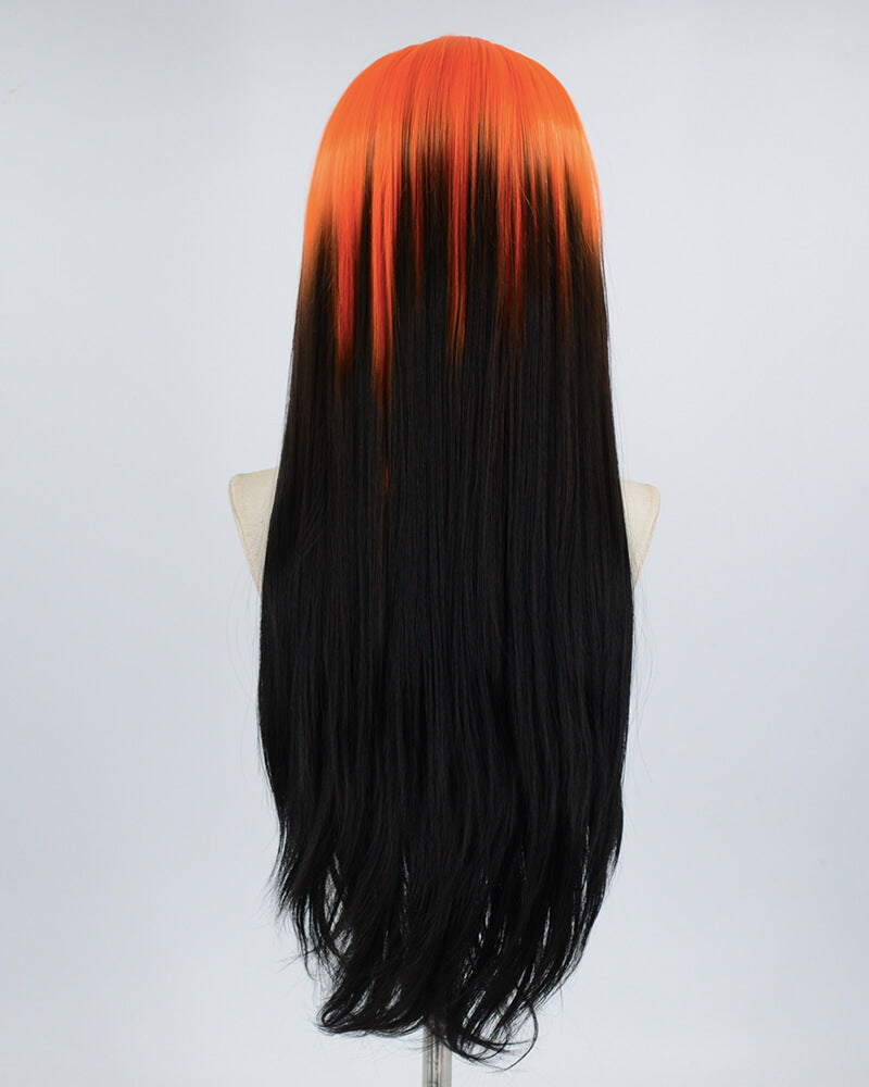 Long Orange Ombre Black Synthetic Lace Front Wig WW446
