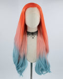 Orange Ombre Blue Synthetic Lace Front Wig WW400