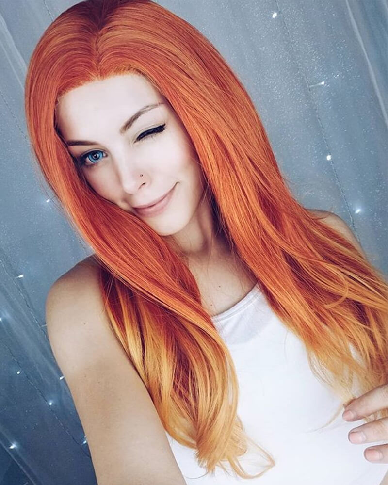 Mixed Orange Ombre Synthetic Lace Front Wig WW012