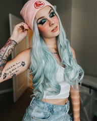 Pastel Green Long Wavy Synthetic Lace Front Wig WT021