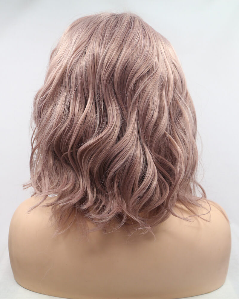 Peach Pink Curly Synthetic Lace Front Wig WT130