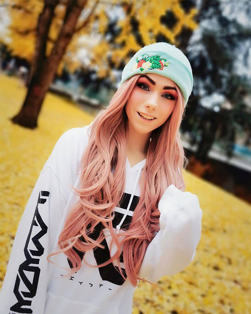 Peach Pink Long Synthetic Lace Front Wigs WT011