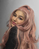 Peach Pink Long Synthetic Lace Front Wigs WT011