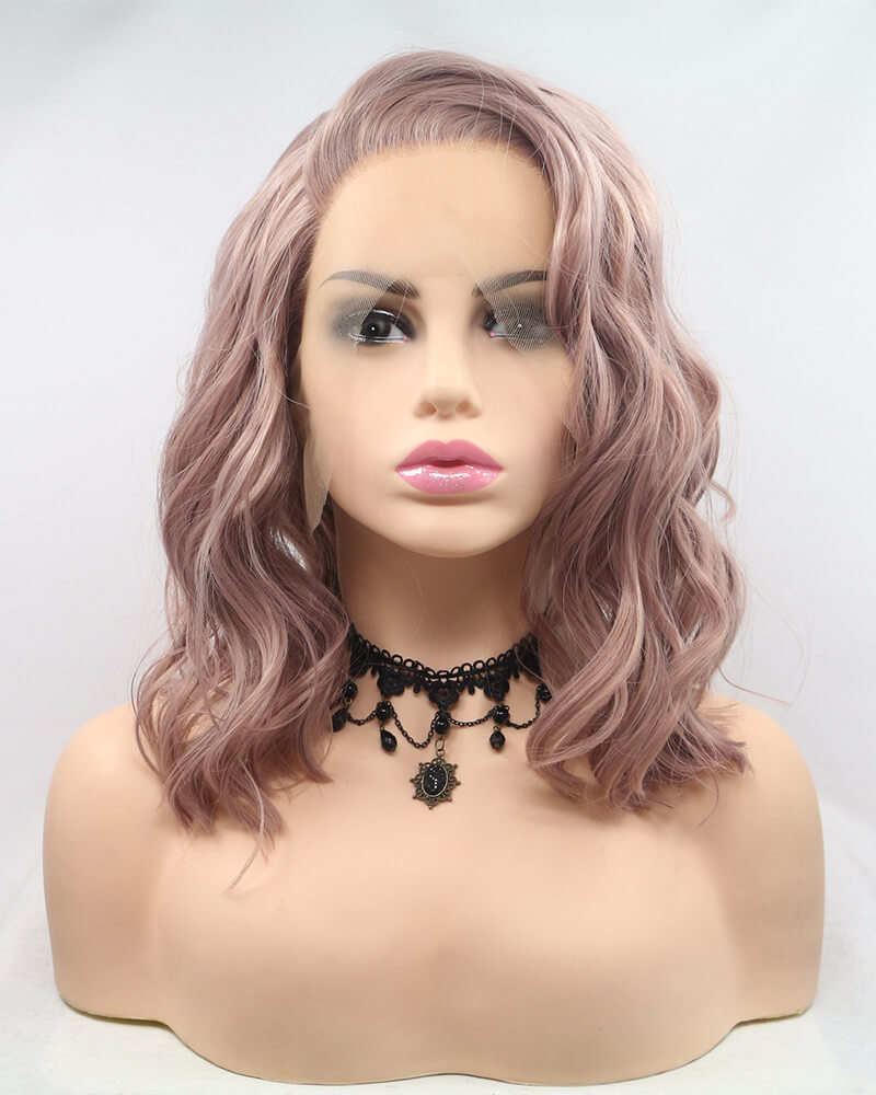 Peach Pink Curly Synthetic Lace Front Wig WT130