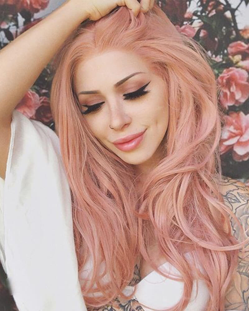 Peach Pink Synthetic Lace Front Wigs WT011