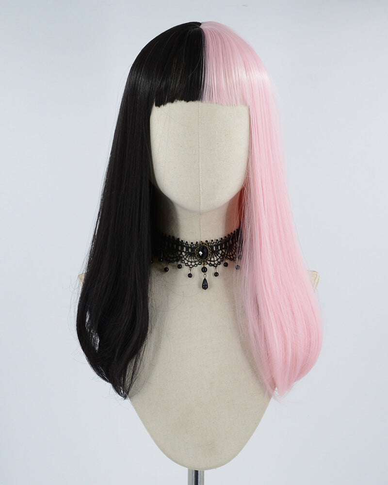Half Pink Half Black Hard Front Wig HW014