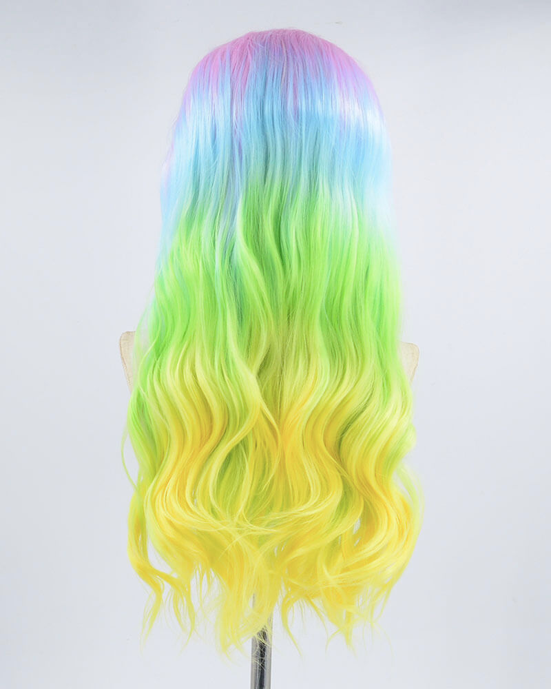 Rainbow Pink Ombre Blue Green Yellow Synthetic Lace Front Wig WW416