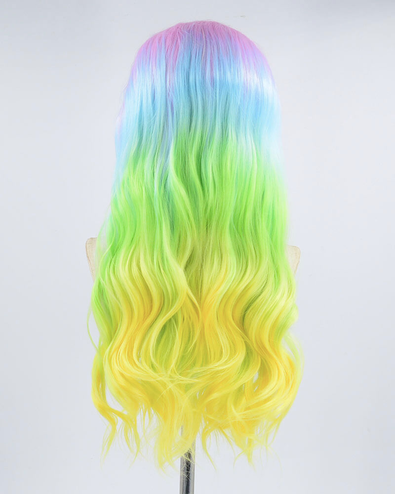 Rainbow Pink Ombre Blue Green Yellow Synthetic Lace Front Wig WW416