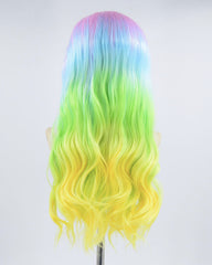 Rainbow Pink Ombre Blue Green Yellow Synthetic Lace Front Wig WW416