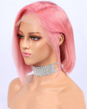 Pink Short Human Hair Wig HT012