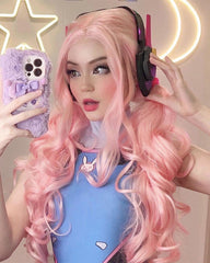 Pink Wavy Synthetic Lace Front Wig WW013