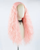 Long Pink Curly Synthetic Lace Front Wig WW349