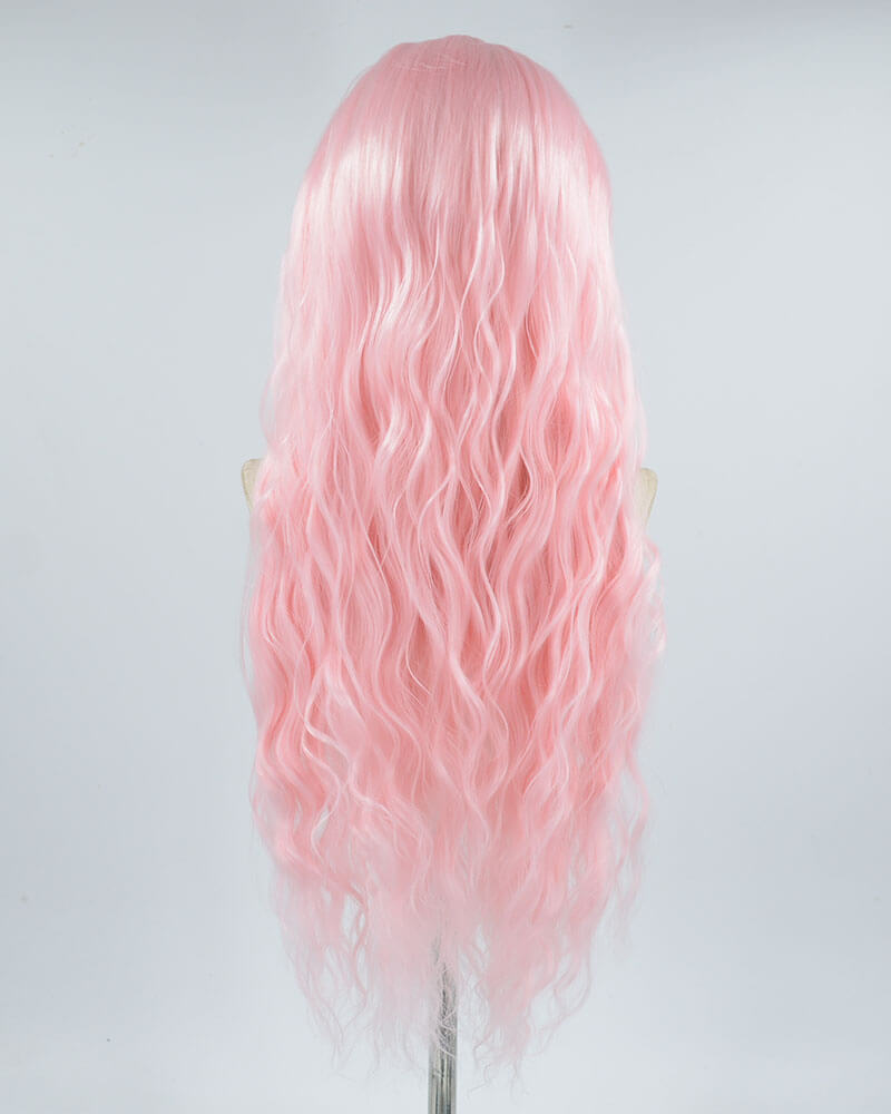 Long Pink Curly Synthetic Lace Front Wig WW389