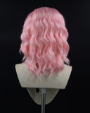 Short Pink Bob Hairstyle Curly Synthetic Lace Front Wig WW011