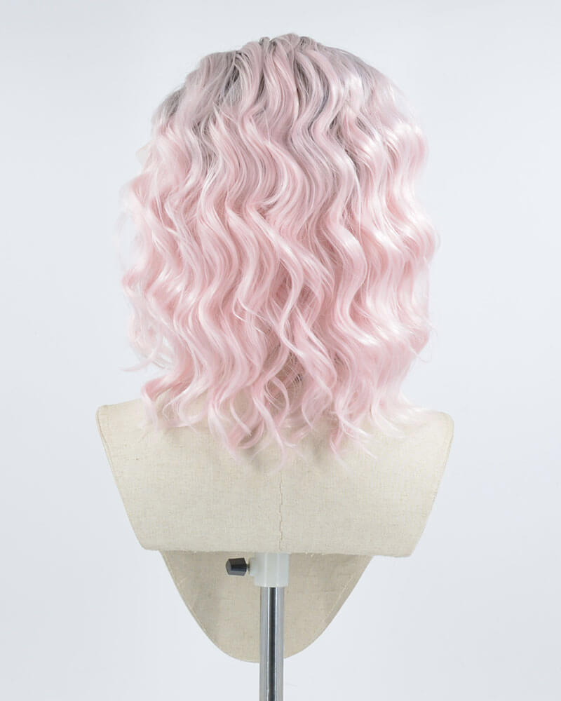 Ombre Pink Short Curly Synthetic Lace Front Wig WW365