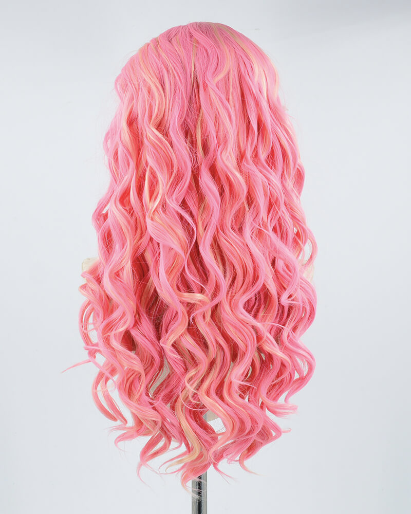 Pink Mixed Blonde Synthetic Lace Front Wig WW317