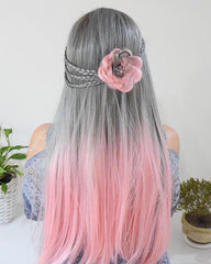 Ombre pink Synthetic Lace Front Wig WT090